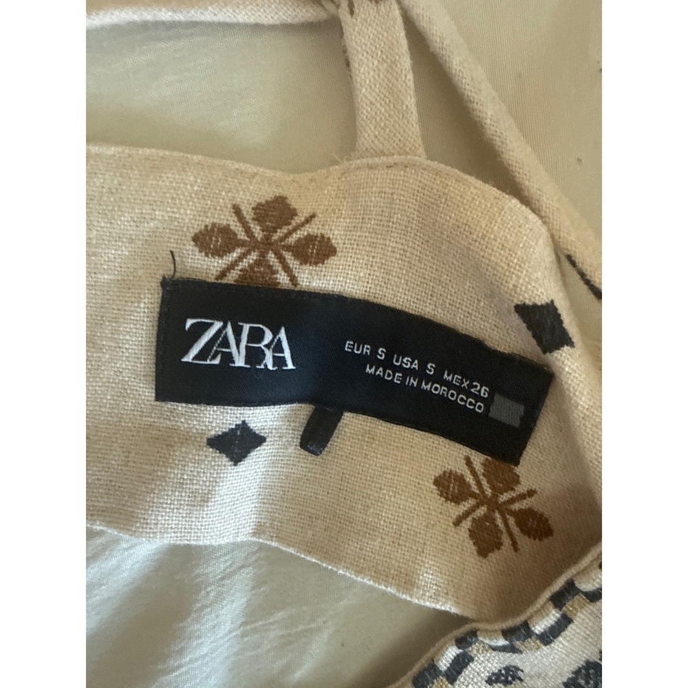 Zara Midi Linen Embroidered Summer Boho Cut Out Dress S Euro Vacation Resort - Picture 10 of 12